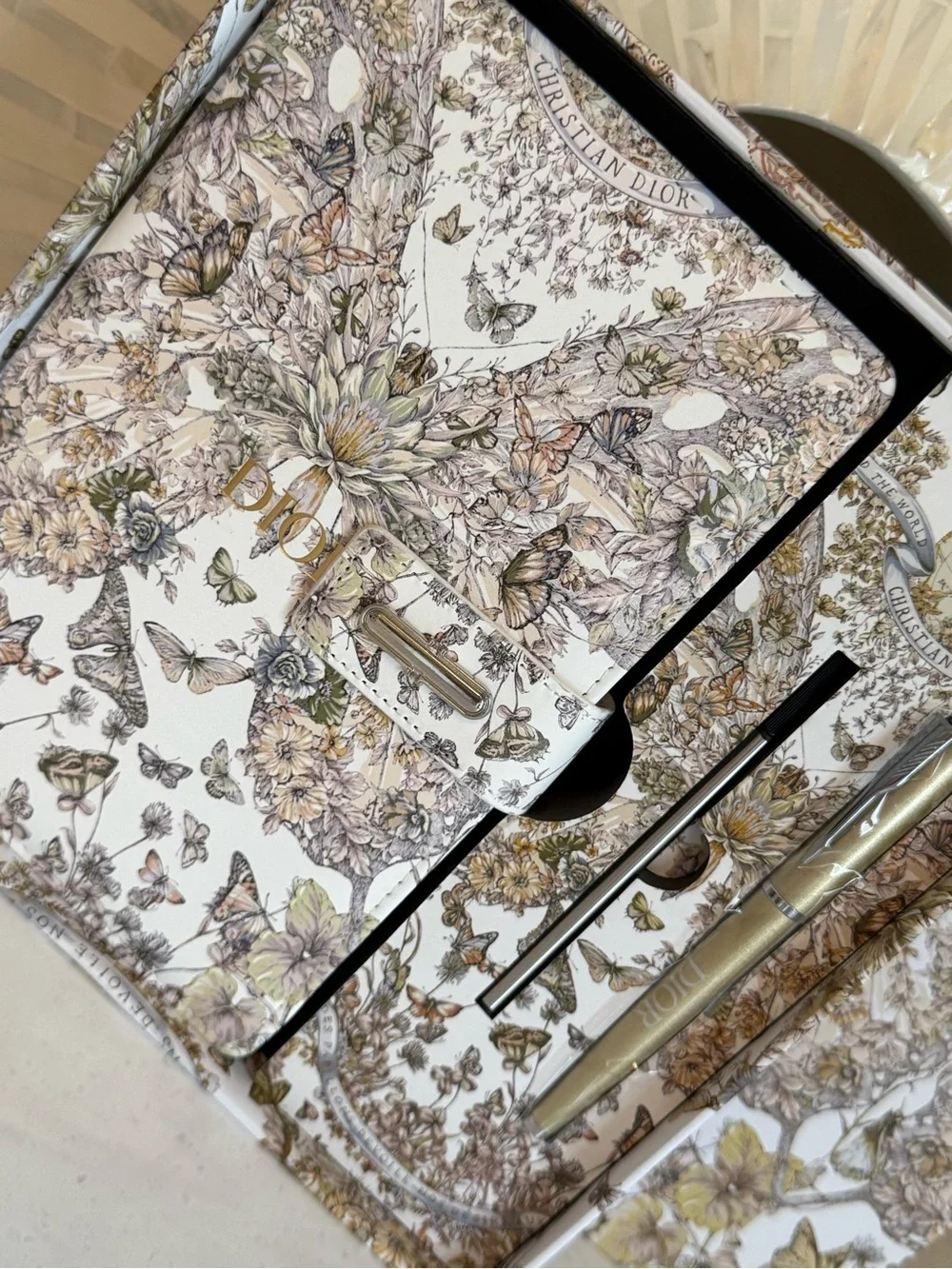 Dior GWP Butterfly Floral Notebook & Gold Pen Set